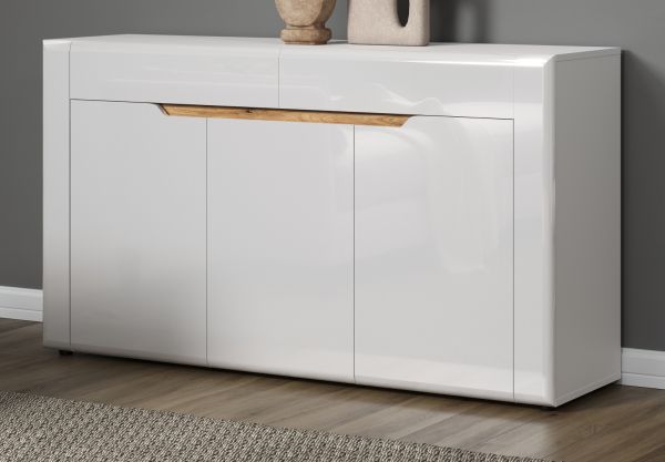 Sideboard Marlon in wei Hochglanz und Evoke Eiche Kommode 150 x 84 cm