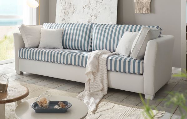 Sofa Hooge in creme und blau Landhaus Wohnzimmer Couch 2,5-Sitzer 200 cm