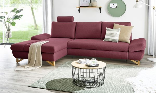 Ecksofa Skalm in bordeaux Velours Sofa mit Bettfunktion und Stauraum 284 cm