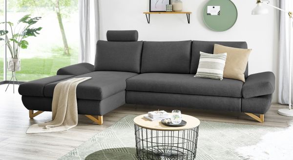 Ecksofa Skalm in grau Velours Wohnzimmer Sofa