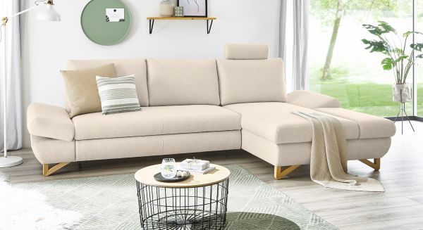 Ecksofa Skalm in creme Velours Wohnzimmer Sofa