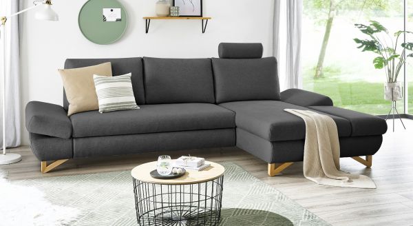 Ecksofa Skalm in grau Velours Wohnzimmer Sofa