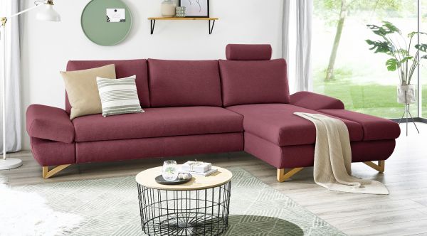 Ecksofa Skalm in bordeaux Velours Wohnzimmer Sofa