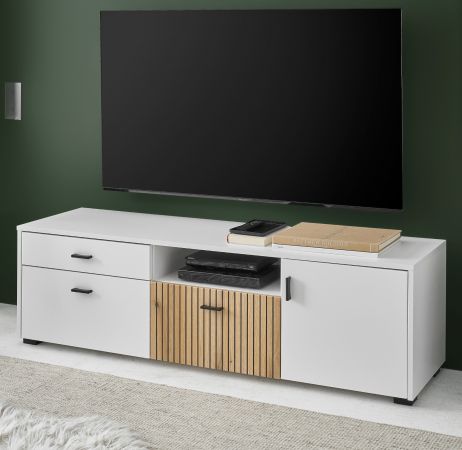 TV-Lowboard Merced in wei matt und Evoke Eiche TV Unterteil 150 x 44 cm