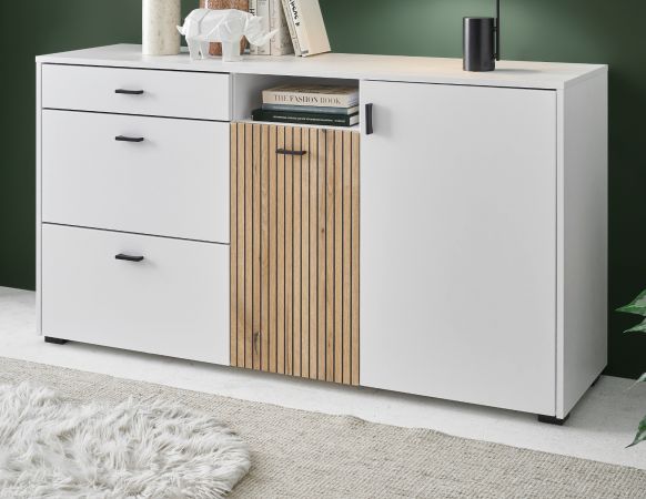 Sideboard Merced in wei matt und Evoke Eiche Wohn- und Esszimmer Kommode 150 cm