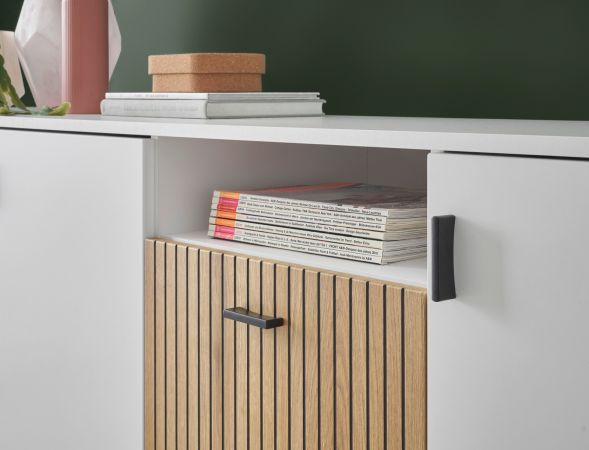 Sideboard Merced in wei matt und Evoke Eiche Kommode 4-trig Breite 200 cm, Soft-Close