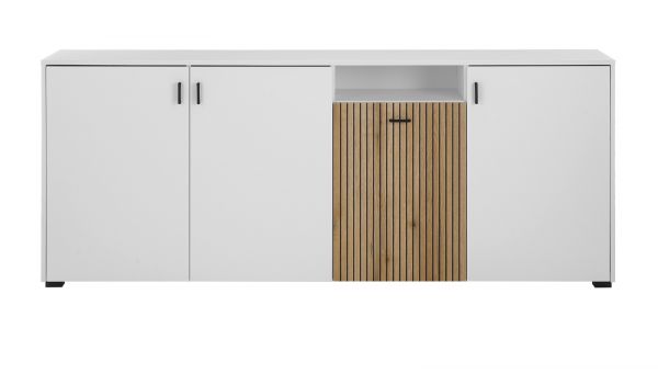 Sideboard Merced in wei matt und Evoke Eiche Kommode 4-trig Breite 200 cm, Soft-Close