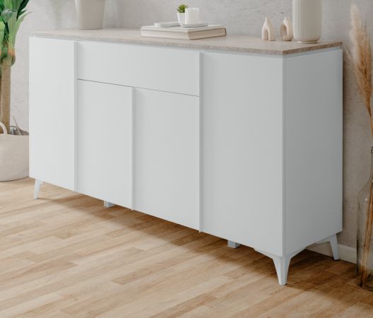 Sideboard Visby in wei und Sandstein Wohn- und Esszimmer Kommode 177 x 92 cm