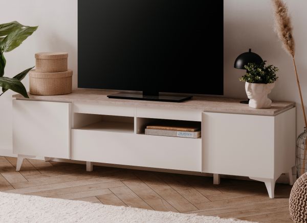 TV-Lowboard Visby in wei und Sandstein TV Unterteil 177 cm