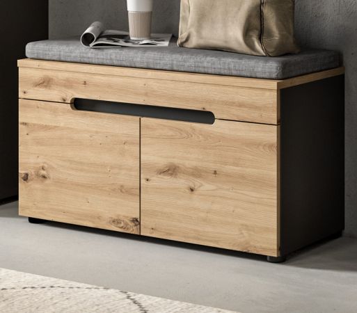 Garderobe Sitzbank Cooper in Artisan Eiche und grau Garderobenbank 80 cm