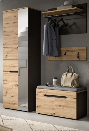 Garderobe Set 4-teilig Cooper in Artisan Eiche und grau Garderobenkombination 160 cm