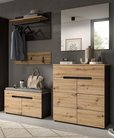 Garderobe Set 5-teilig Cooper in Artisan Eiche und grau Garderobenkombination 175 cm