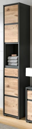 Badezimmer Hochschrank Malik in Nox Eiche und grau Badschrank 35 x 190 cm