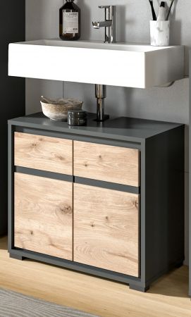 Waschbeckenunterschrank Malik in Nox Eiche und grau Badezimmer Unterschrank 60 cm