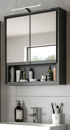 Badezimmer Spiegelschrank Malik in Nox grau Badschrank 2-trig 60 cm