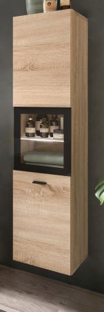 Badezimmer Midischrank Lowell in Sonoma Eiche und schwarz Badschrank hngend / stehend 30 x 125 cm