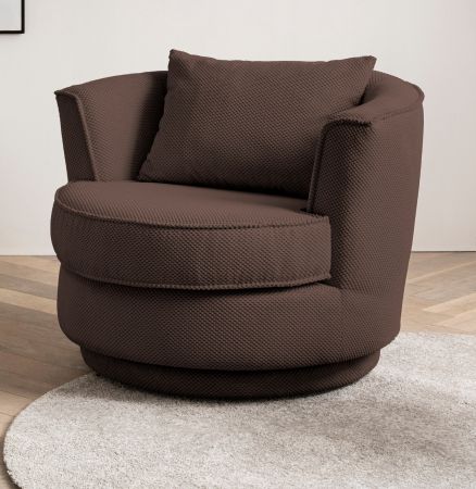 Drehsessel Comfy in braun Web-Velours Sessel 360 drehbar inklusive Kissen