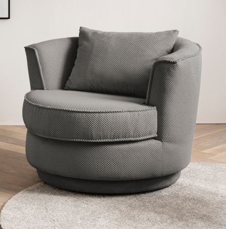 Drehsessel Comfy in grau Web-Velours Sessel 360 drehbar inklusive Kissen