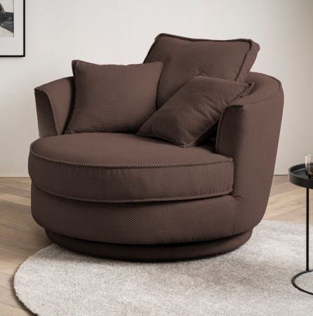 Drehsessel Comfy in braun Web-Velours XL Sessel 360 drehbar inklusive 3 x Kissen