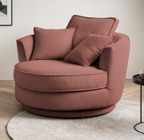 Drehsessel Comfy in terracotta Web-Velours XL Sessel 360 drehbar inklusive 3 x Kissen