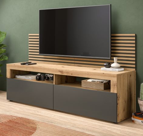 TV-Lowboard und Wandpaneel Oskar in Artisan Eiche und grau 160 cm