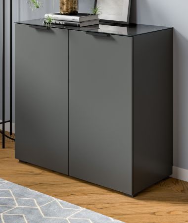 Kommode Riano in grau mit Glasauflage Sideboard 90 cm, Soft-Close-Funktion