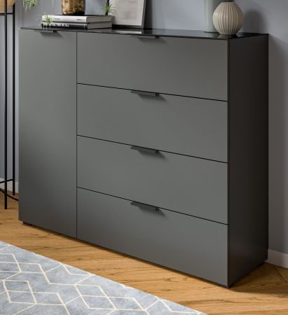 Kommode Riano in grau mit Glasauflage Sideboard 135 cm, Soft-Close-Funktion