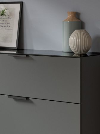 Sideboard Riano in grau mit Glasauflage Kommode 179 cm, Soft-Close-Funktion