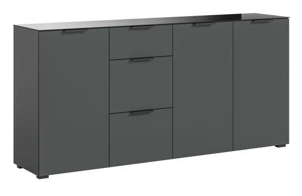 Sideboard Riano in grau mit Glasauflage Kommode 179 cm, Soft-Close-Funktion