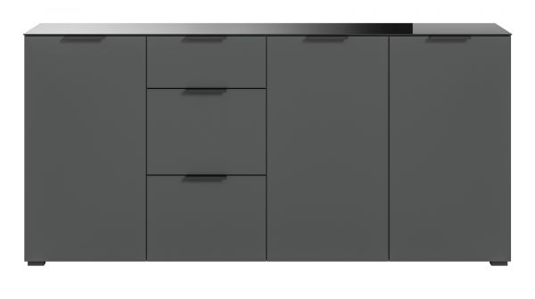 Sideboard Riano in grau mit Glasauflage Kommode 179 cm, Soft-Close-Funktion