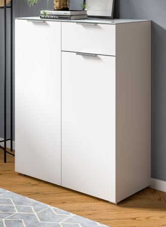 Kommode Riano in wei mit Glasauflage Sideboard 90 cm, Soft-Close-Funktion