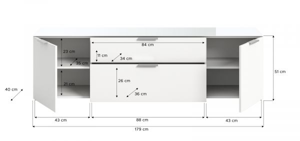 TV-Lowboard Riano in wei mit Glasauflage TV Unterteil 180 cm, Soft-Close-Funktion