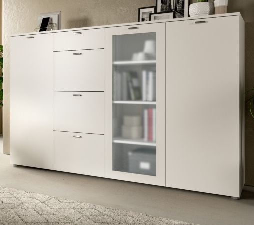 Highboard Dante in wei Schrank 179 x 115 cm, 12 Fcher und Soft-Close-Funktion