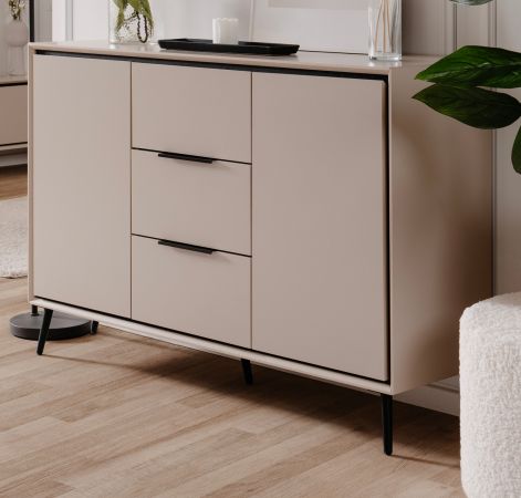 Sideboard Brebbia in sand und schwarz Kommode 135 cm, Soft-Close-Funktion