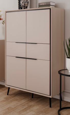 Highboard Brebbia in sand und schwarz Kommode 90 x 140 cm, Soft-Close-Funktion