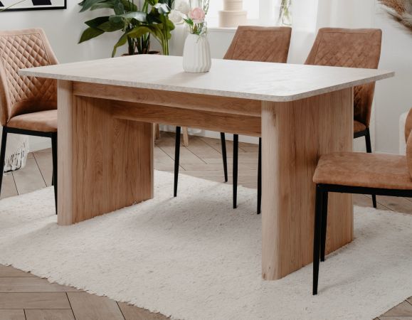 Esstisch Jaron in Sandstein und Hickory Walnuss Tisch ausziehbar 160 / 200 x 90 cm