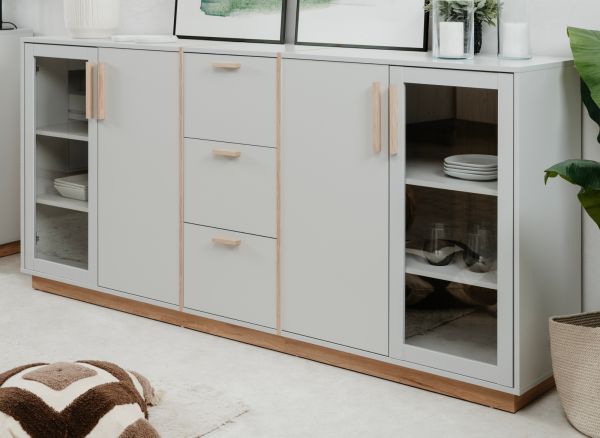 Sideboard Hanno in grau und Hickory Walnuss Kommode 204 x 94 cm