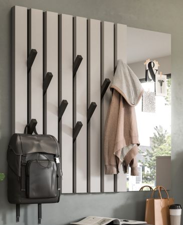 Garderobenpaneel Aliaga in grau und schwarz Wandgarderobe mit Spiegel 120 x 112 cm