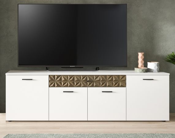 TV-Lowboard Relief in wei und Gold mit 3-D Struktur TV Unterteil 190 cm