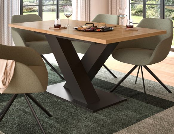 Esstisch Home-X in Artisan Eiche und grau Tisch ausziehbar 150 - 190 cm