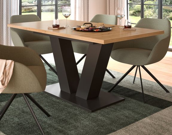 Esstisch Home-X in Artisan Eiche und grau Tisch ausziehbar 150 - 190 cm