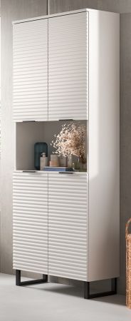 Badezimmer Hochschrank Roove in wei mit 3D-Wellenstruktur Badschrank, Soft-Close-Funktion