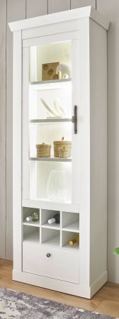 Vitrine Fiastra in wei Pinie Landhaus Vitrinenschrank 70 x 201 cm, Soft-Close-Funktion