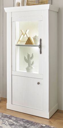 Vitrine Fiastra in wei Pinie Landhaus Vitrinenschrank 70 x 146 cm, Soft-Close-Funktion