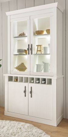 Vitrine Fiastra in wei Pinie Landhaus Buffet 110 x 207 cm, Soft-Close-Funktion