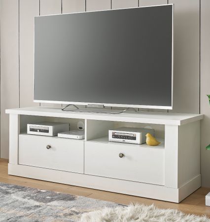 TV-Lowboard Fiastra in wei Pinie Landhaus TV Unterteil 132 cm, Soft-Close-Funktion