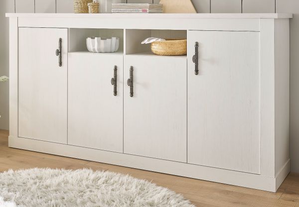 Sideboard Fiastra in wei Pinie Landhaus Kommode 201 cm, Soft-Close-Funktion