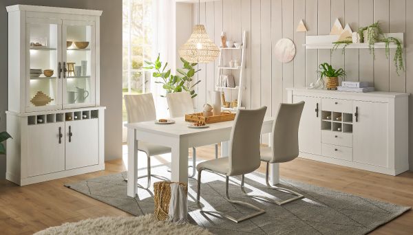 Esszimmer Set 4-teilig Fiastra in wei Pinie Landhaus, Soft-Close-Funktion