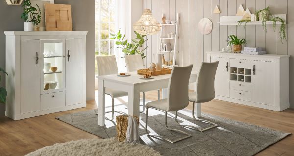 Esszimmer Set 4-teilig Fiastra in wei Pinie Landhaus, Soft-Close-Funktion