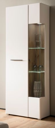 Vitrine Lavell in wei matt und Evoke Eiche Vitrinenschrank 72 x 200 cm, Soft-Close-Funktion